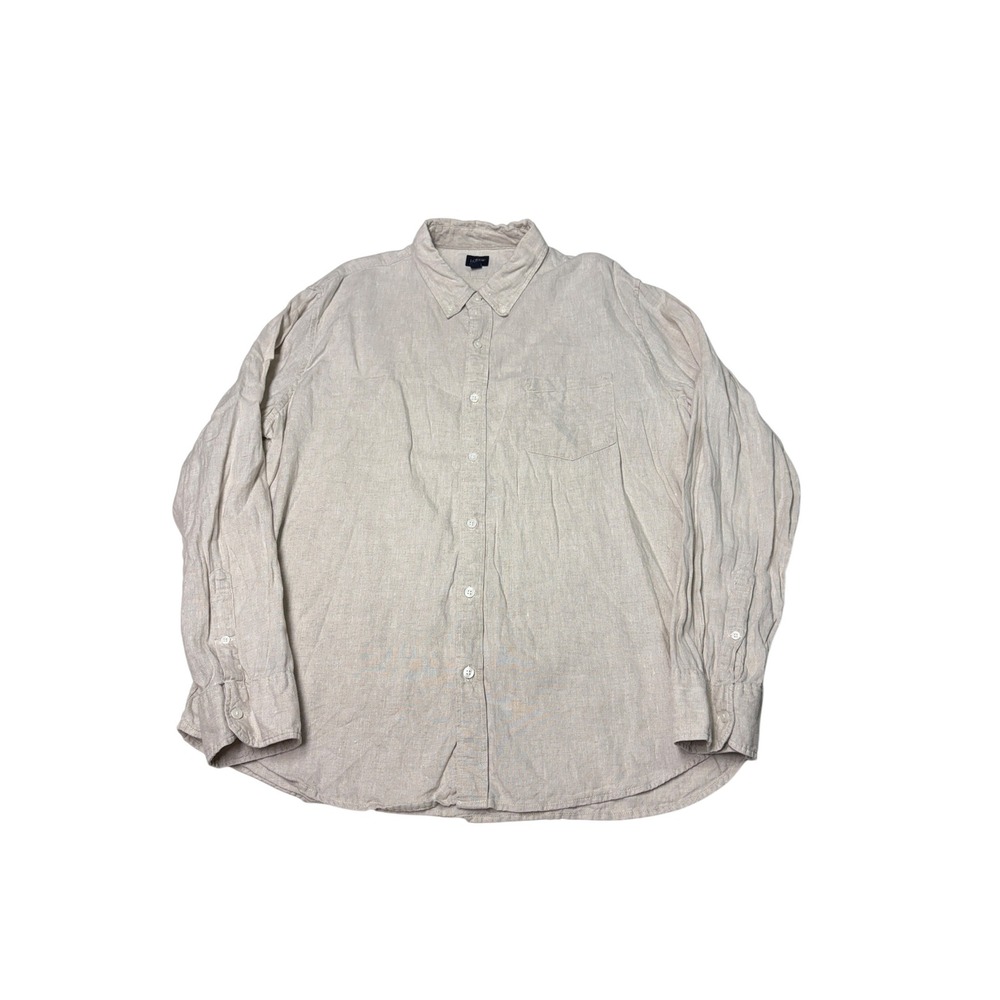 J.Crew Mens XXL Linen Cotton Blend Button Down Shirt Beige AL179 SP25